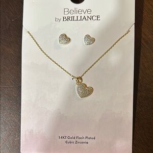 Gold Heart Necklace and Earring Set
